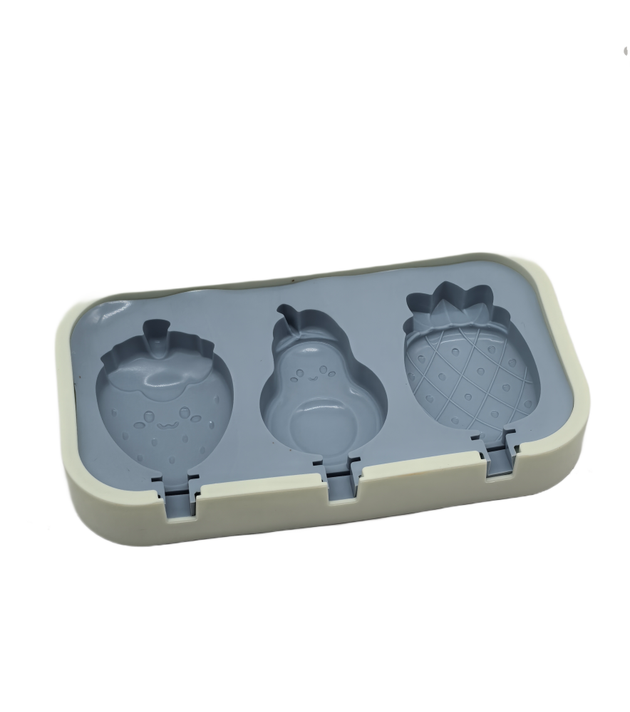 Fruit Shaped Popsicle Silicone Molds With Lid And Stick,3 Cavity Ice Lolly Mold