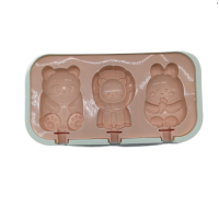 Animal Shaped Popsicle Silicone Molds With Lid And Stick,3 Cavity Ice Lolly Mold