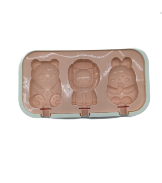 Animal Shaped Popsicle Silicone Molds With Lid And Stick,3 Cavity Ice Lolly Mold
