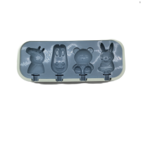 Cartoon Animal Shaped Popsicle Silicone Molds With Lid And Stick,4 Cavity Ice Lolly Mold