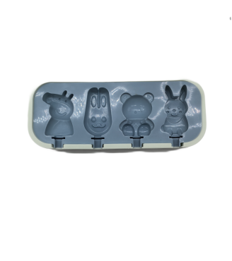 Cartoon Animal Shaped Popsicle Silicone Molds With Lid And Stick,4 Cavity Ice Lolly Mold