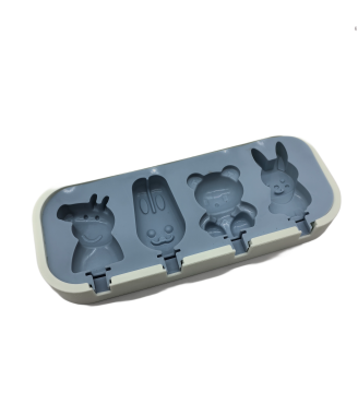 Cartoon Animal Shaped Popsicle Silicone Molds With Lid And Stick,4 Cavity Ice Lolly Mold