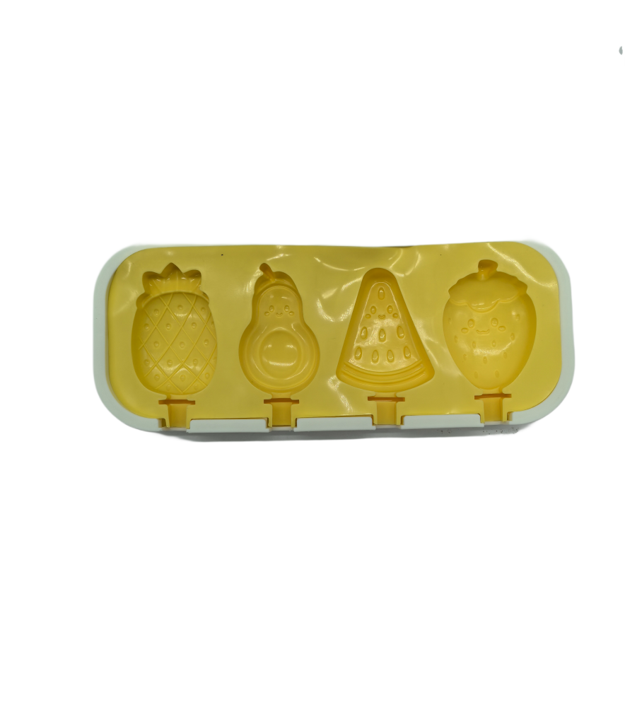 Fruit Shaped Popsicle Silicone Molds With Lid And Stick,4 Cavity Ice Lolly Mold