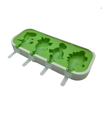 Dinosaur Shaped Popsicle Silicone Molds With Lid And Stick,4 Cavity Ice Lolly Mold